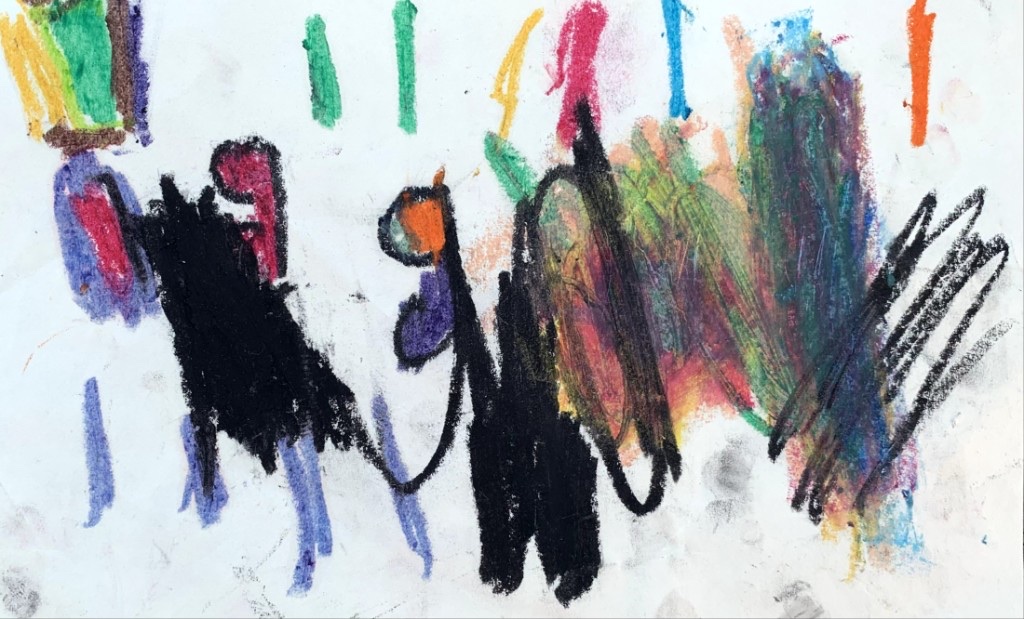 Vivienne, Untitled (Walking Figures) — pastel on paper