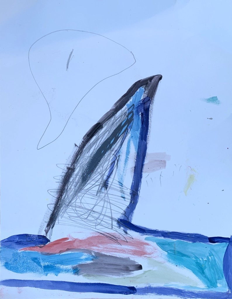 River, whale fin, 2017 — marker, pencil, and watercolor on paper, San Francisco