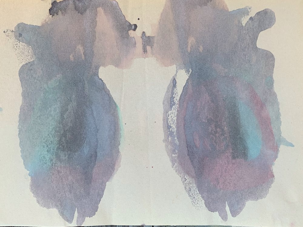 A child's watercolor painting titled The Kiss